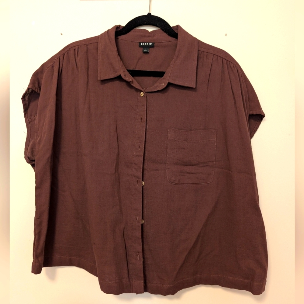Torrid Brown Button-Up Blouse size 1 (16)